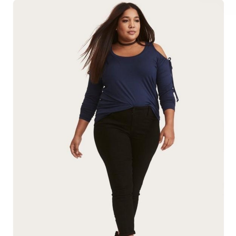 Torrid Super Soft Navy Cold Shoulder Top